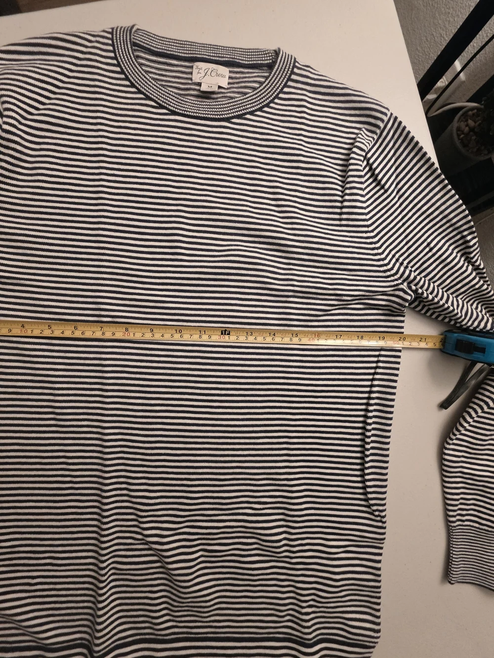 J. Crew Black and White Striped Crewneck Sweater
